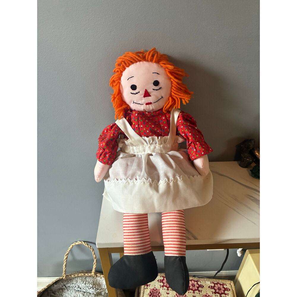Vintage Handmade Cloth Rag Doll – Classic Raggedy Ann Style – 20”